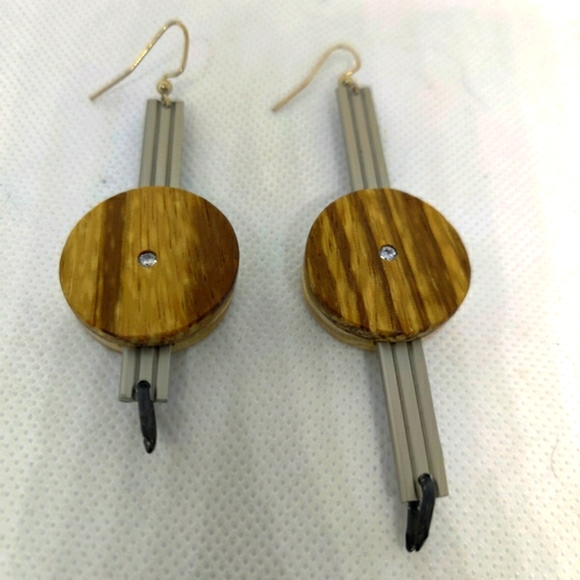Laminated zebrawood and pine earrings on Aluminum with flat set cubic … main image 7